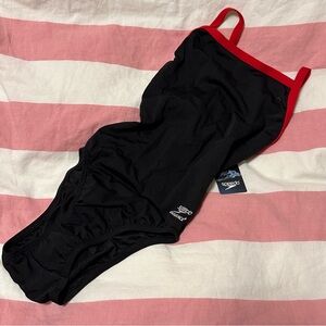 Speedo brand new flyback training swimming suit size 26 black and red one piece